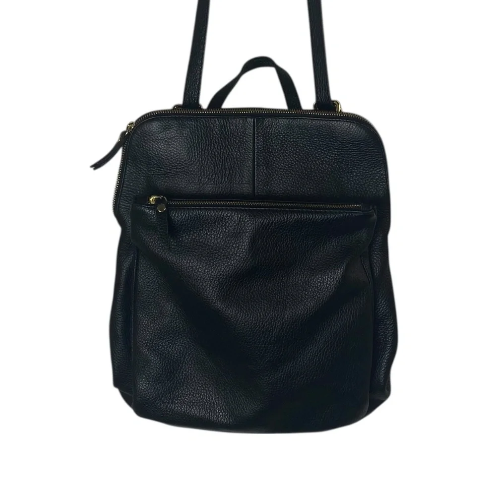 L.CREDI Convertible Leather Backpack Messenger in Black